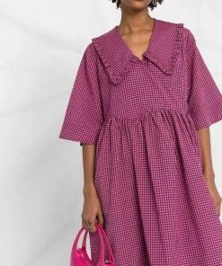 Ganni ‘Ruffled Collar Gingham Wrap Midi Dress’
