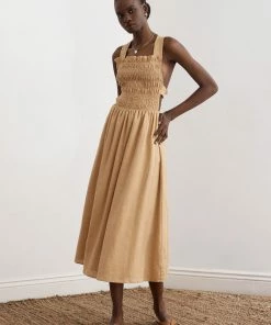 Sancia Beige ‘Mirella’ Back Tie Midi Dress Clothing