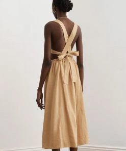 Sancia Beige ‘Mirella’ Back Tie Midi Dress Clothing