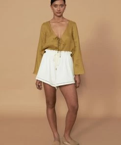 Sancia Clothing White ‘Lucia’ High Waist Cotton Shorts