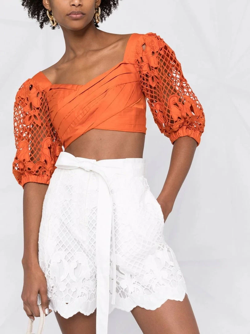 Self Portrait Orange ‘Embroidered Puff Sleeve Crop Top’ 7 Self Portrait Orange ‘Embroidered Puff Sleeve Crop Top’