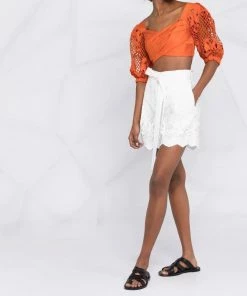 Self Portrait Orange ‘Embroidered Puff Sleeve Crop Top’ 13 Self Portrait Orange ‘Embroidered Puff Sleeve Crop Top’
