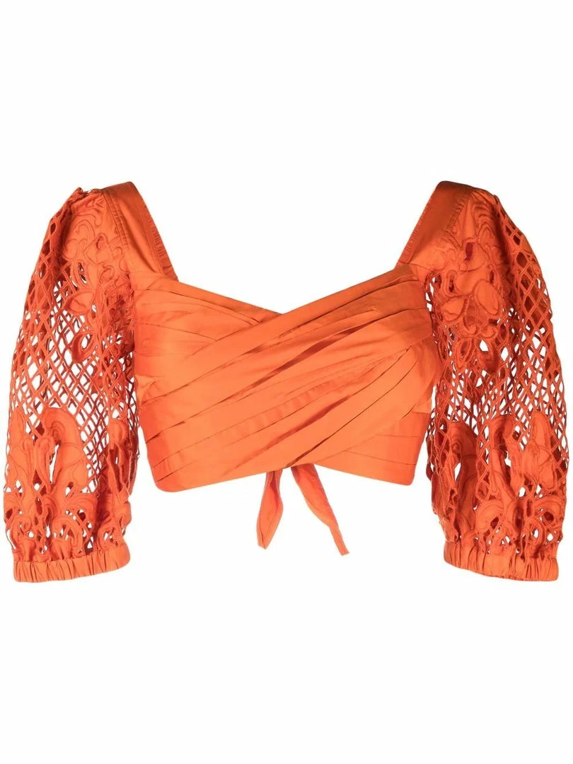 Self Portrait Orange ‘Embroidered Puff Sleeve Crop Top’ 3 Self Portrait Orange ‘Embroidered Puff Sleeve Crop Top’