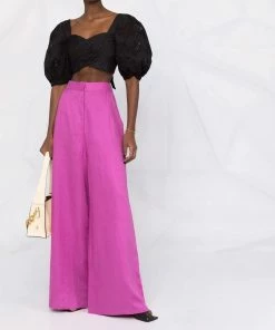 Self Portrait Black ‘Embroidered Puff Sleeve Crop Top’ Clothing