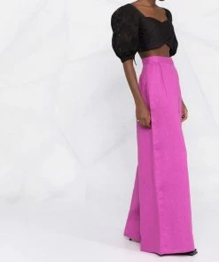 Self Portrait Black ‘Embroidered Puff Sleeve Crop Top’ Clothing