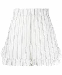 Ganni 'Sheer Striped Frill Hem Shorts'