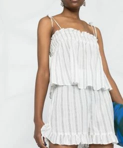 Ganni 'Sheer Striped Frill Hem Shorts'