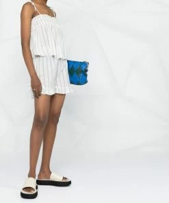 Ganni 'Sheer Striped Frill Hem Shorts'