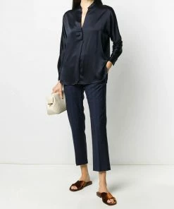 Vince New In Navy 'Silk Open Front Blouse'
