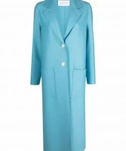 Harris Wharf London Clothing Blue 'Single Breasted Side Slit Long Midi Coat'