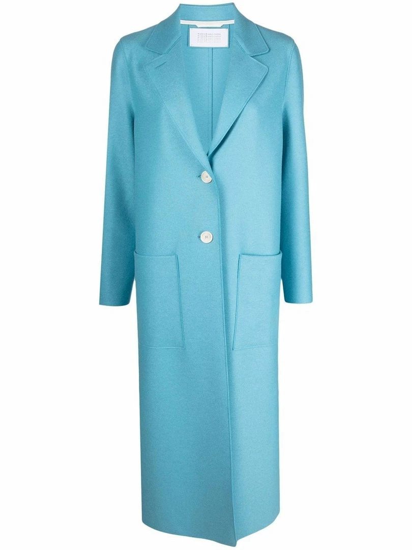 Harris Wharf London Clothing Blue 'Single Breasted Side Slit Long Midi Coat' 3 Harris Wharf London Clothing Blue 'Single Breasted Side Slit Long Midi Coat'