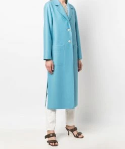 Harris Wharf London Clothing Blue 'Single Breasted Side Slit Long Midi Coat' 9 Harris Wharf London Clothing Blue 'Single Breasted Side Slit Long Midi Coat'