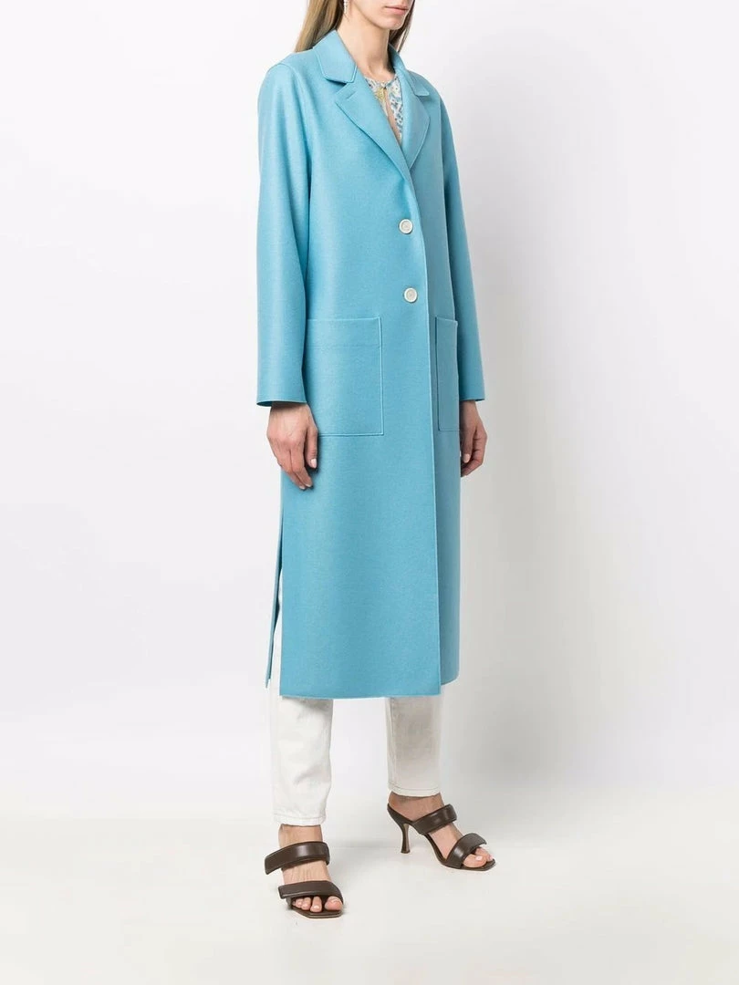 Harris Wharf London Clothing Blue 'Single Breasted Side Slit Long Midi Coat' 5 Harris Wharf London Clothing Blue 'Single Breasted Side Slit Long Midi Coat'