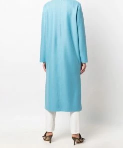 Harris Wharf London Clothing Blue 'Single Breasted Side Slit Long Midi Coat' 10 Harris Wharf London Clothing Blue 'Single Breasted Side Slit Long Midi Coat'