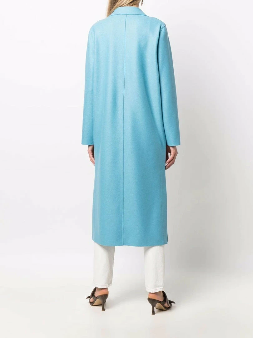 Harris Wharf London Clothing Blue 'Single Breasted Side Slit Long Midi Coat' 6 Harris Wharf London Clothing Blue 'Single Breasted Side Slit Long Midi Coat'