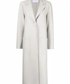 Harris Wharf London Clothing Light Grey 'Single Breasted Side Slit Long Midi Coat'
