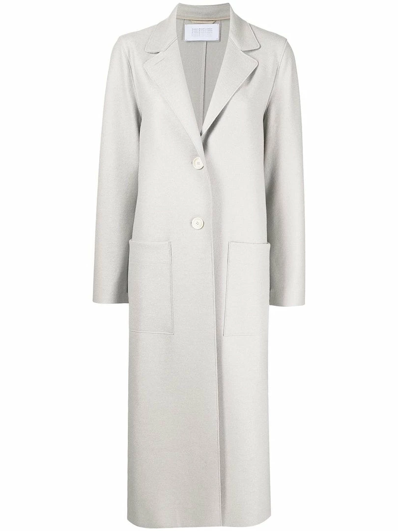 Harris Wharf London Clothing Light Grey 'Single Breasted Side Slit Long Midi Coat' 3 Harris Wharf London Clothing Light Grey 'Single Breasted Side Slit Long Midi Coat'