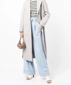 Harris Wharf London Clothing Light Grey 'Single Breasted Side Slit Long Midi Coat'