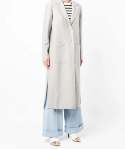 Harris Wharf London Clothing Light Grey 'Single Breasted Side Slit Long Midi Coat' 9 Harris Wharf London Clothing Light Grey 'Single Breasted Side Slit Long Midi Coat'