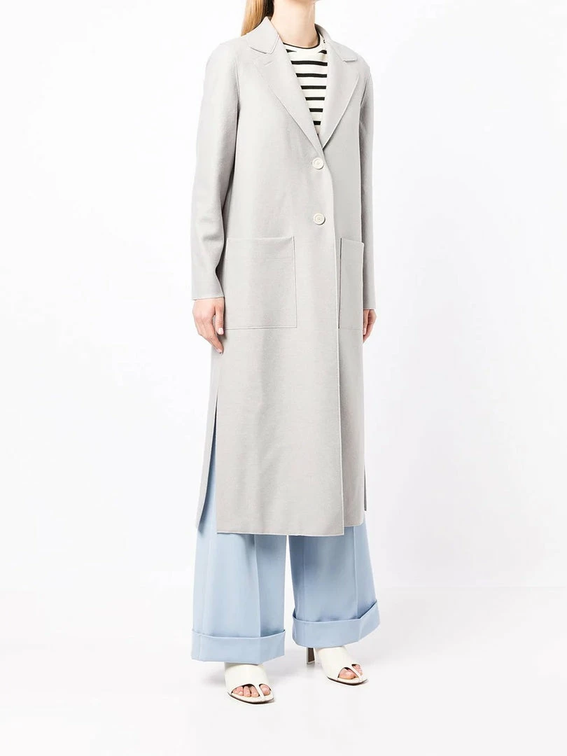 Harris Wharf London Clothing Light Grey 'Single Breasted Side Slit Long Midi Coat' 5 Harris Wharf London Clothing Light Grey 'Single Breasted Side Slit Long Midi Coat'