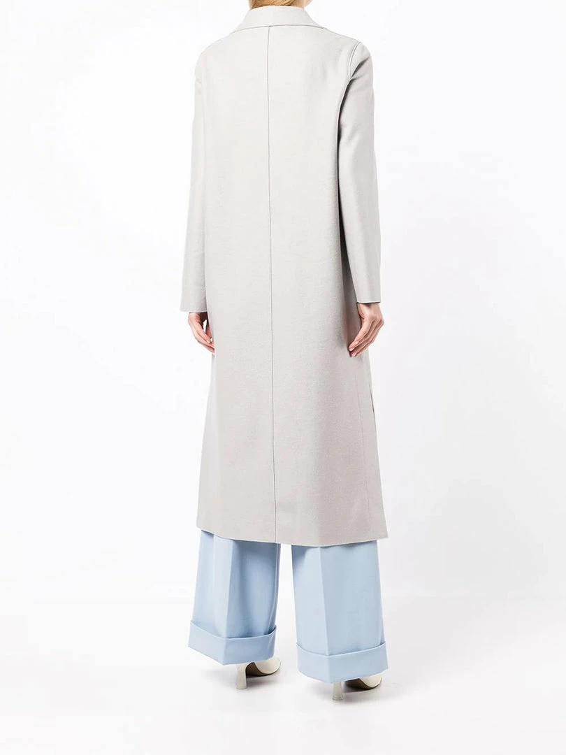 Harris Wharf London Clothing Light Grey 'Single Breasted Side Slit Long Midi Coat' 6 Harris Wharf London Clothing Light Grey 'Single Breasted Side Slit Long Midi Coat'