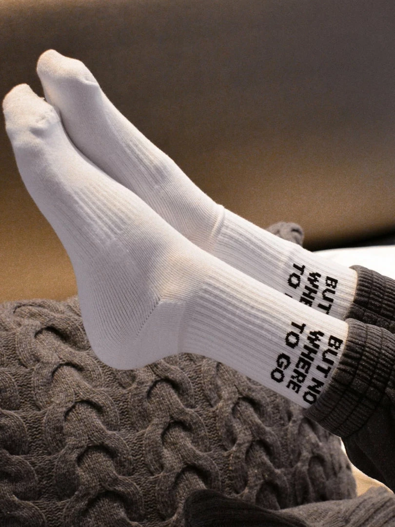 Soxygen Unisex White ‘But Nowhere To Go’ Classic Socks Accessories 4 Soxygen Unisex White ‘But Nowhere To Go’ Classic Socks Accessories
