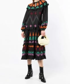 Stella Nova Clothing 'Esther' Block Embroidered Midi Dress