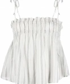 Ganni 'Striped Tie Up Strap Top'