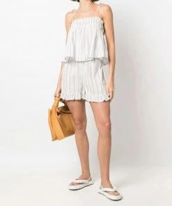 Ganni 'Striped Tie Up Strap Top'