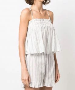 Ganni 'Striped Tie Up Strap Top'