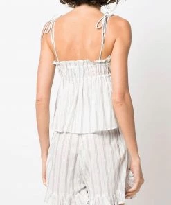 Ganni 'Striped Tie Up Strap Top'