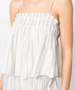 Ganni 'Striped Tie Up Strap Top'