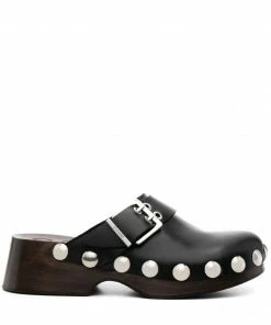 Ganni Black 'Studded Buckle Clogs'