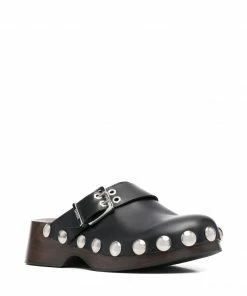 Ganni Black 'Studded Buckle Clogs'