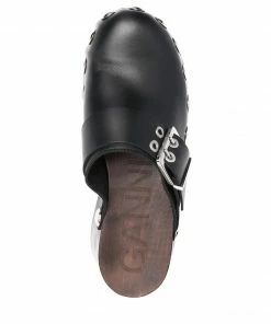 Ganni Black 'Studded Buckle Clogs'