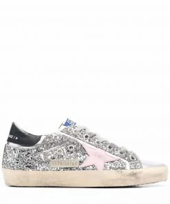 Golden Goose Shoes 'Superstar Silver Glitter Pink Star Trainers'