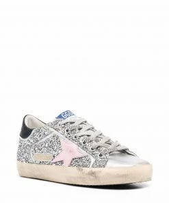 Golden Goose Shoes 'Superstar Silver Glitter Pink Star Trainers'