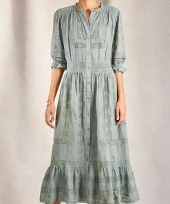 M.A.B.E Clothing Oversized 'Teagan' Emb Midi Dress