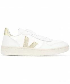 VEJA White And Gold 'V-10' Trainers Shoes
