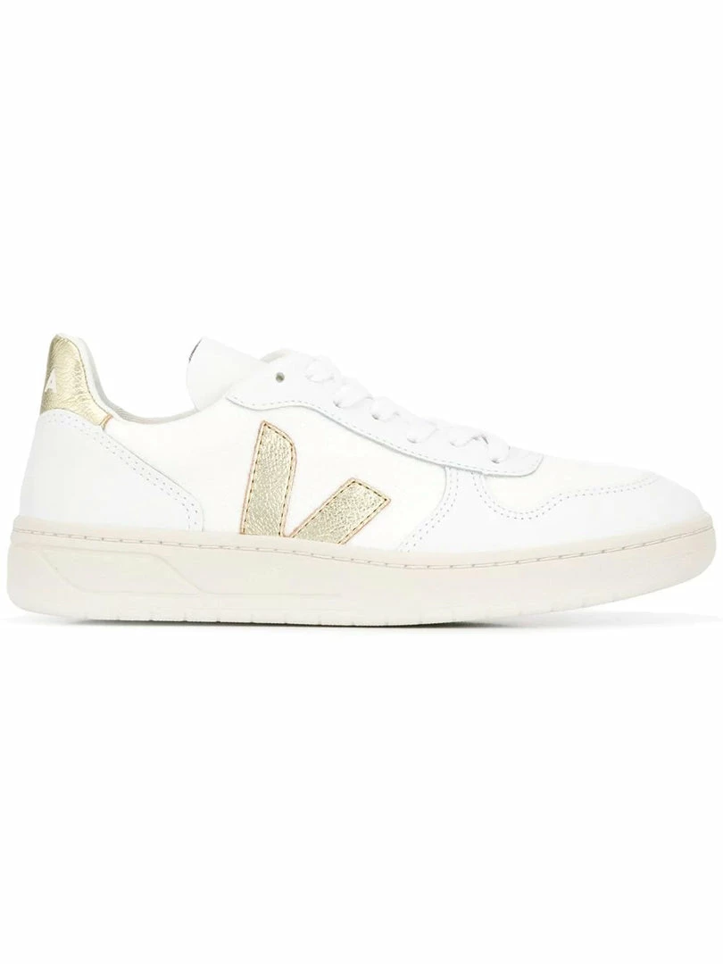 VEJA White And Gold 'V-10' Trainers Shoes 3 VEJA White And Gold 'V-10' Trainers Shoes