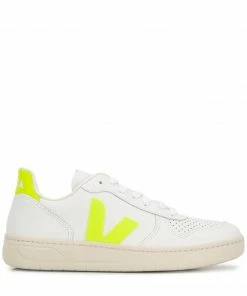 VEJA White And Neon Yellow'V-10' Trainers Shoes