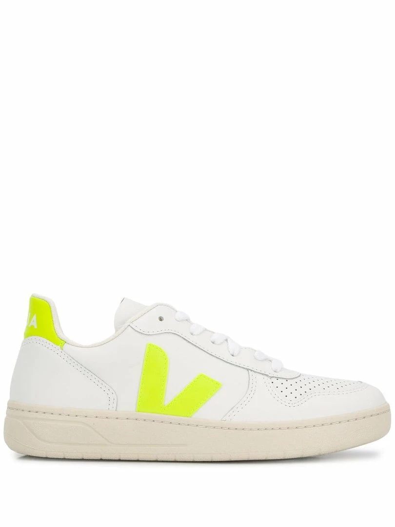 VEJA White And Neon Yellow 'V-10' Trainers Shoes 3 VEJA White And Neon Yellow 'V-10' Trainers Shoes