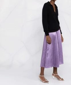 Vince Clothing Purple 'Panelled Satin Slip Midi Skirt'