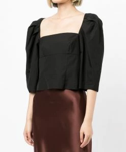Vince Black 'Square Neck Structured Sleeve Top' Clothing