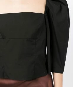 Vince Black 'Square Neck Structured Sleeve Top' Clothing