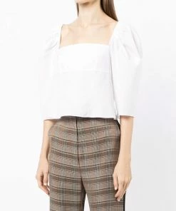 Vince White 'Square Neck Structured Sleeve Top' Clothing