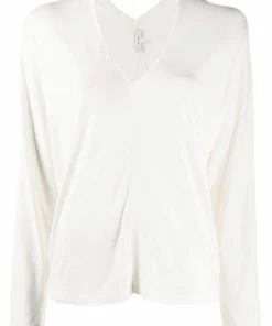 Vince Ivory'Fine-Knit V-neck Top'