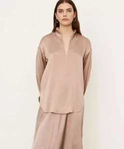 Vince Clothing 'Slit Neck Silk Blouse'