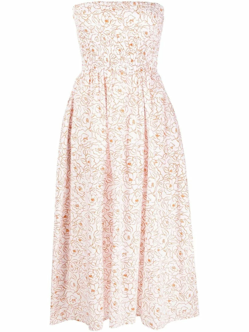 Faithfull The Brand Clothing White And Orange 'Madella' Midi Dress 3 Faithfull The Brand Clothing White And Orange 'Madella' Midi Dress