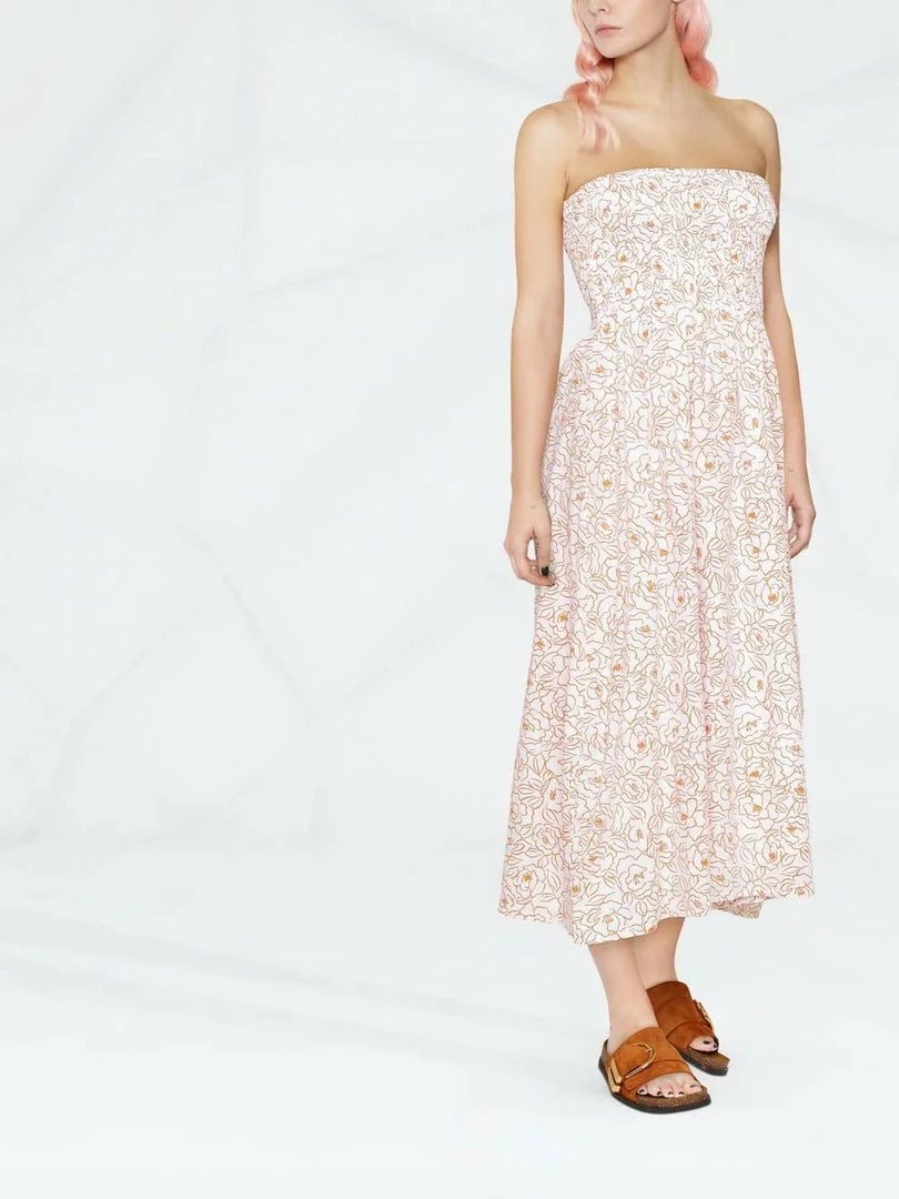 Faithfull The Brand Clothing White And Orange 'Madella' Midi Dress 4 Faithfull The Brand Clothing White And Orange 'Madella' Midi Dress